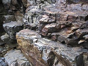 The rocky side of a mountain creek near Orosí, Costa Rica